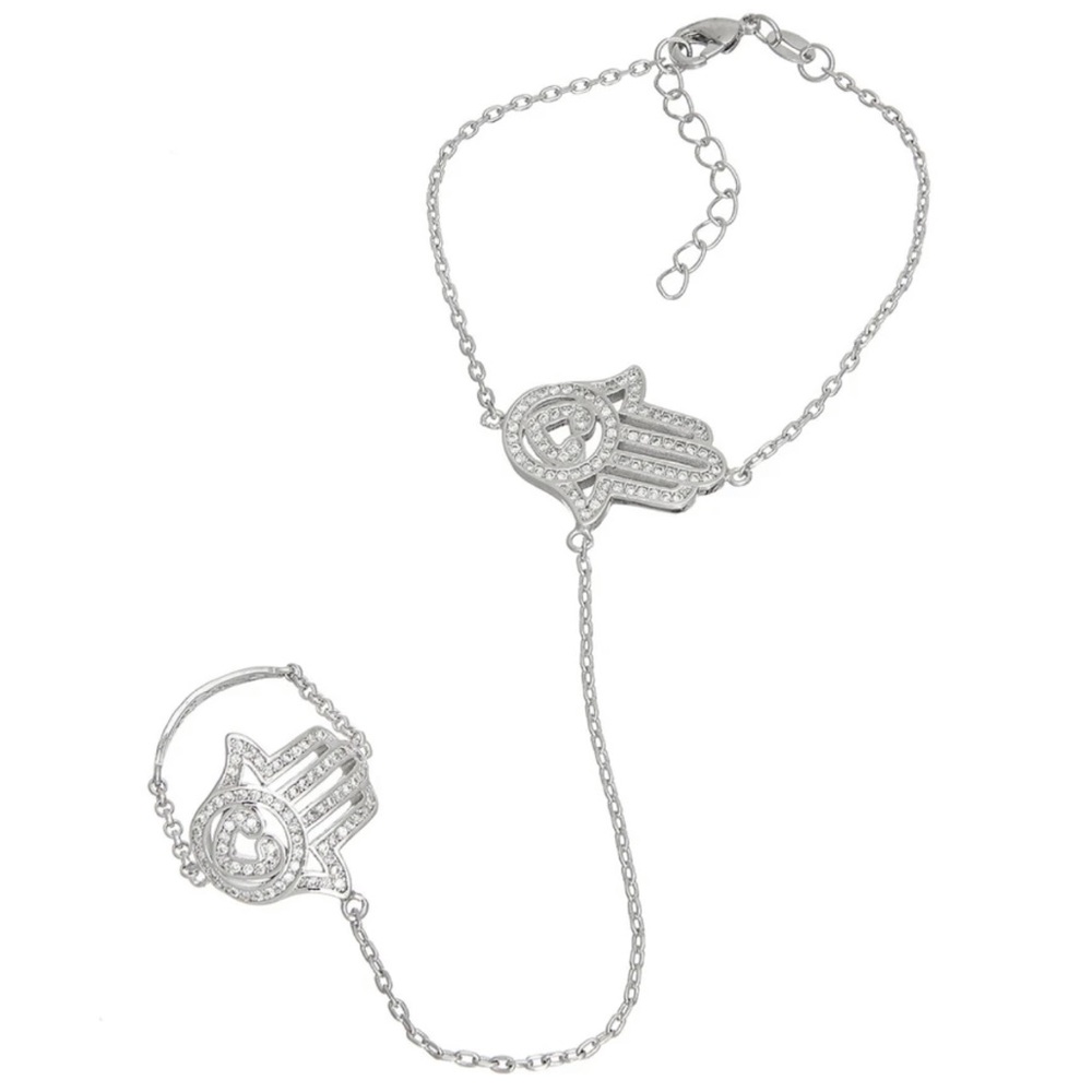 New Pave Rhinestone Hamsa Bracelet Ring wristlet